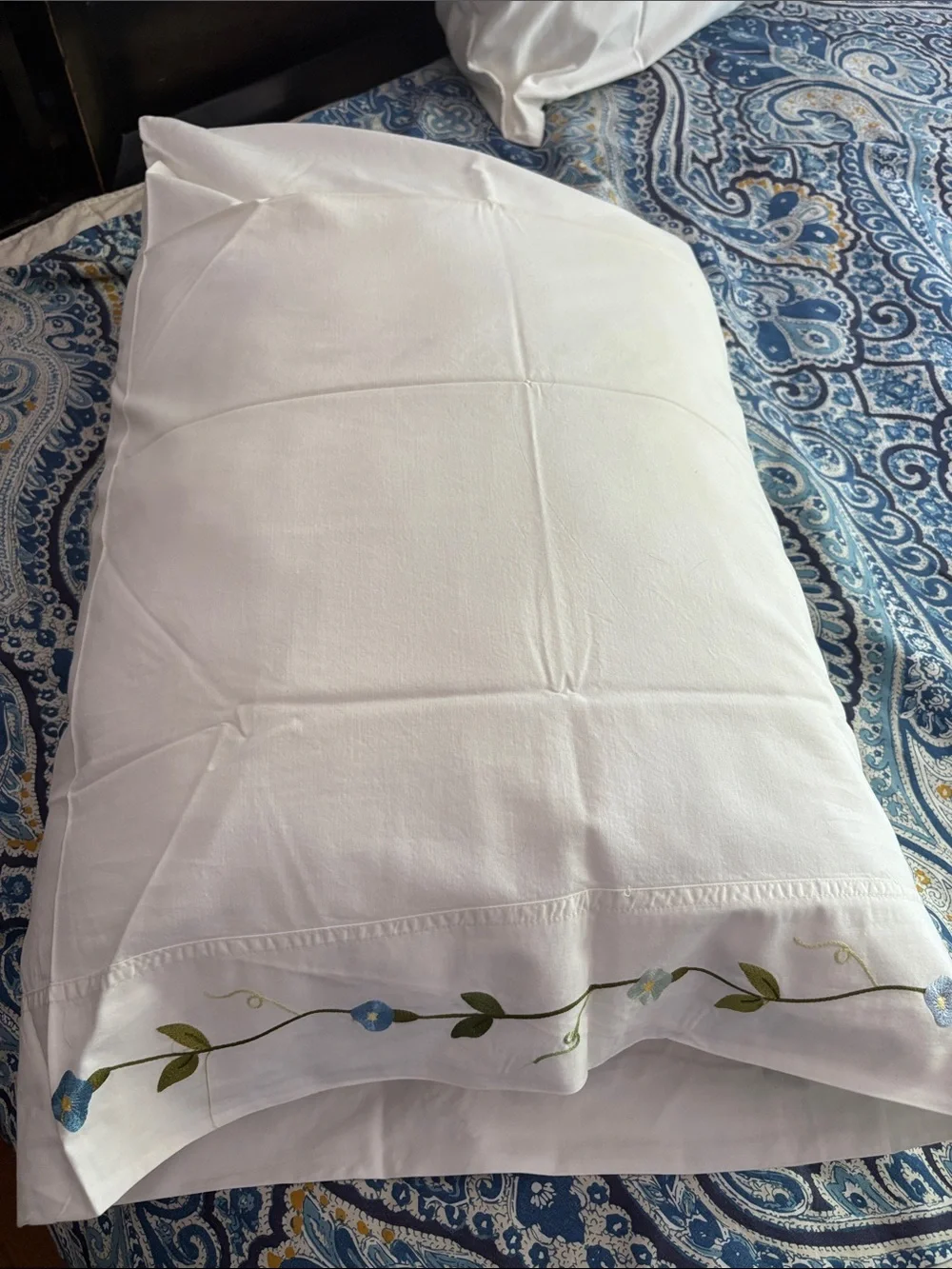 Pottery Barn Paisley Duvet Set with Vintage Hand-Embroidered Shams